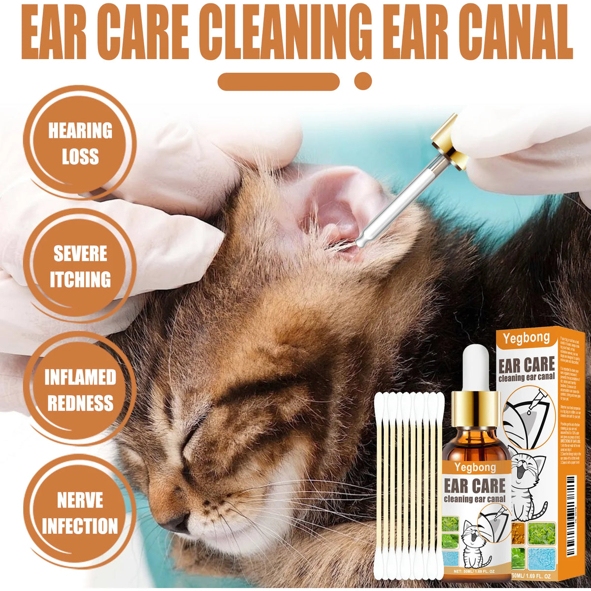 Pet Ear Cleaner Drops, Dog & Cat Ear Care Solution with Aloe, Glycerin & Tea Tree Oil, Gentle Ear Cleanser for Removing Dirt, Odor & Mites, 50Ml