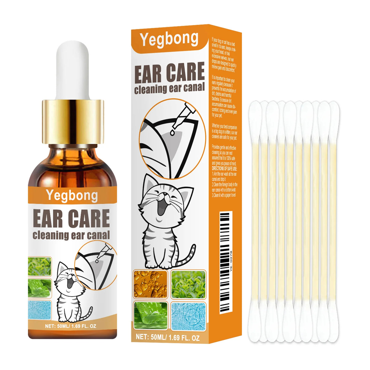 Pet Ear Cleaner Drops, Dog & Cat Ear Care Solution with Aloe, Glycerin & Tea Tree Oil, Gentle Ear Cleanser for Removing Dirt, Odor & Mites, 50Ml