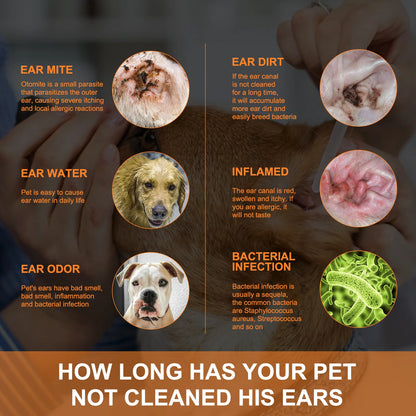 Pet Ear Cleaner Drops, Dog & Cat Ear Care Solution with Aloe, Glycerin & Tea Tree Oil, Gentle Ear Cleanser for Removing Dirt, Odor & Mites, 50Ml