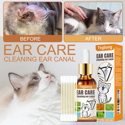 Pet Ear Cleaner Drops, Dog & Cat Ear Care Solution with Aloe, Glycerin & Tea Tree Oil, Gentle Ear Cleanser for Removing Dirt, Odor & Mites, 50Ml
