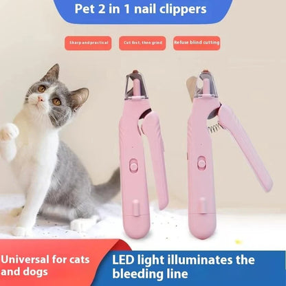 2 in 1 Pet Nail Clippers with Led Light Dog Cat Special Blood Line Scissors Multifunction Animals Paw Nail Trimmer Pet Supplies
