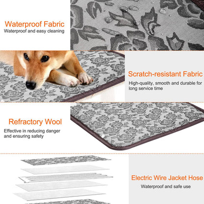 1Pc Pet Heating Pad Dog Cat Electric Heating Mat Waterproof Adjustable Warming Blanket with Chew Resistant Steel Cord Case