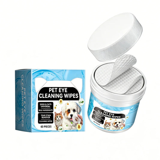 Pet Eye Cleaning Wipes for Dogs & Cats, Tear Stain Remover Pads, Mild Citric Acid Formula, 60 Count