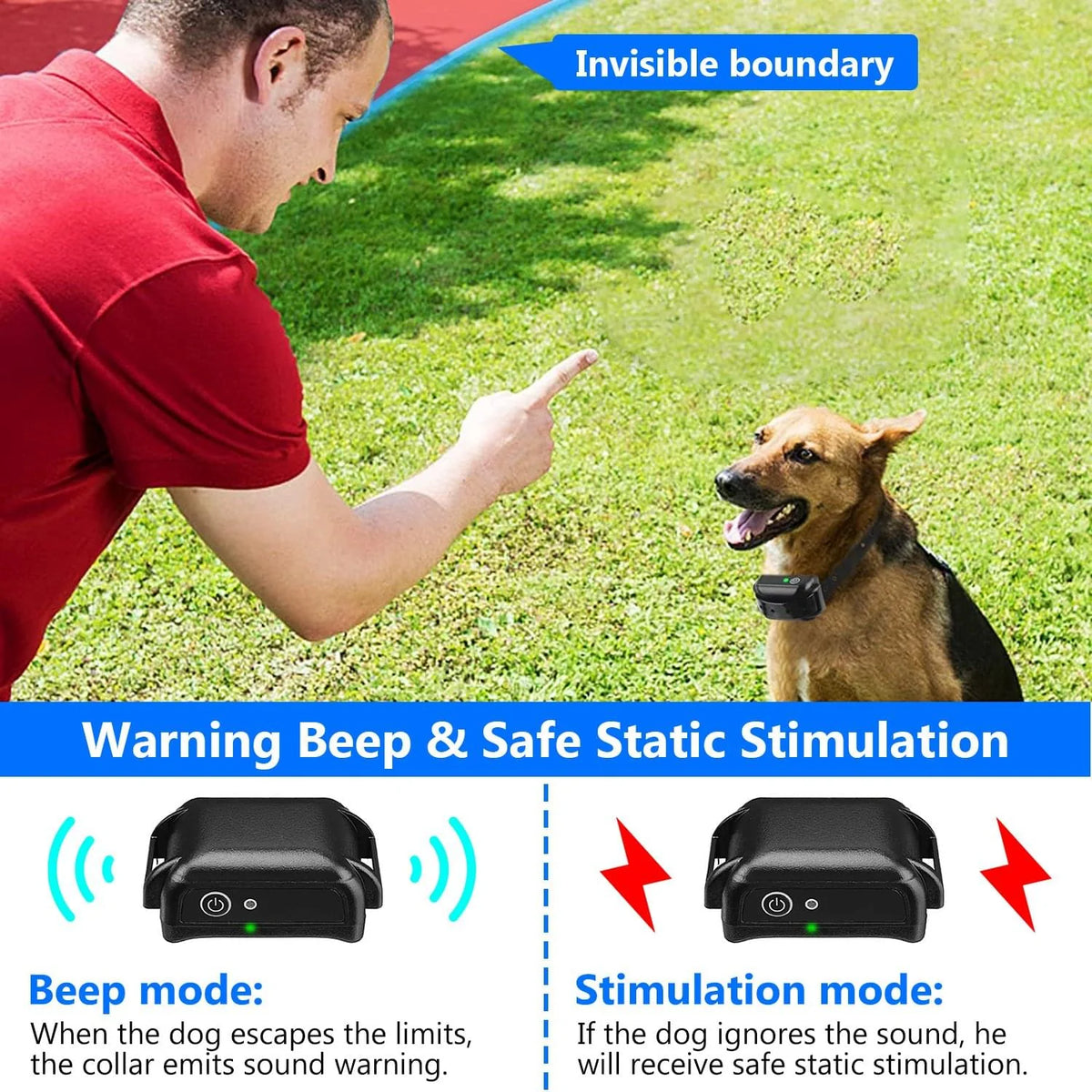 1Set Wireless Electric Dog Fence Pet Shock Boundary Containment System Electric Training Collar for Small Medium Large Dogs