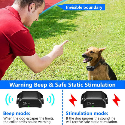 1Set Wireless Electric Dog Fence Pet Shock Boundary Containment System Electric Training Collar for Small Medium Large Dogs