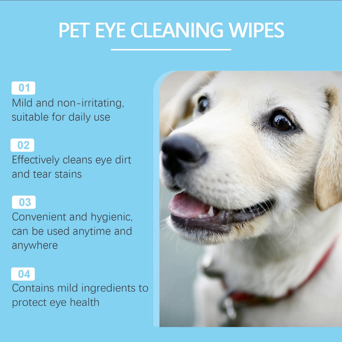 Pet Eye Cleaning Wipes for Dogs & Cats, Tear Stain Remover Pads, Mild Citric Acid Formula, 60 Count