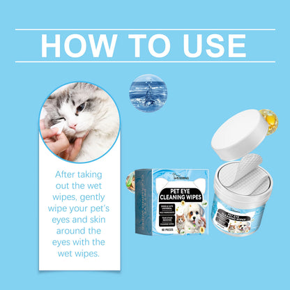 Pet Eye Cleaning Wipes for Dogs & Cats, Tear Stain Remover Pads, Mild Citric Acid Formula, 60 Count